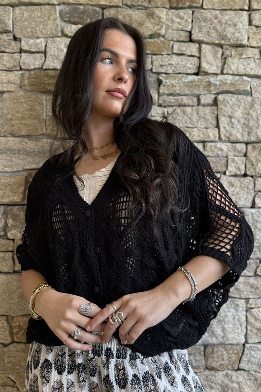 Benito Crochet Cotton Alba Cardigan Black